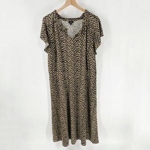Talbots Plus Tan Black Animal Print Short Sleeve V-Neckline Shift Dress Size 2X